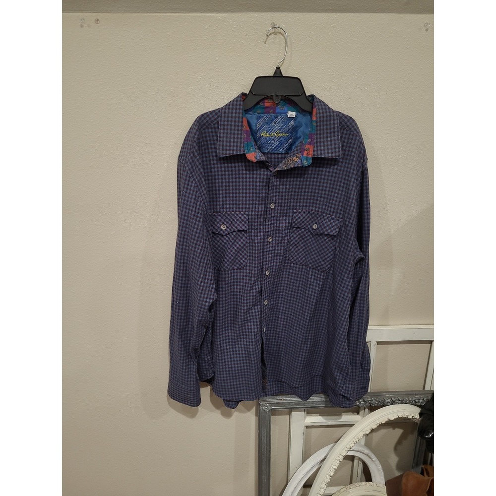Robert Graham Men's SZ 3XL classic fit button down blue gingham paisley print